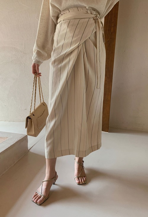 Vintan stripe twisted skirt - light beige