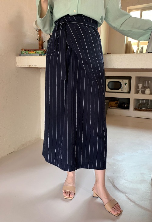 Vintan stripe twisted skirt - Navy