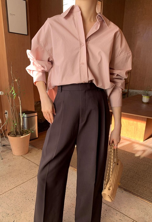 摩卡棉衬衫 - 浅粉色